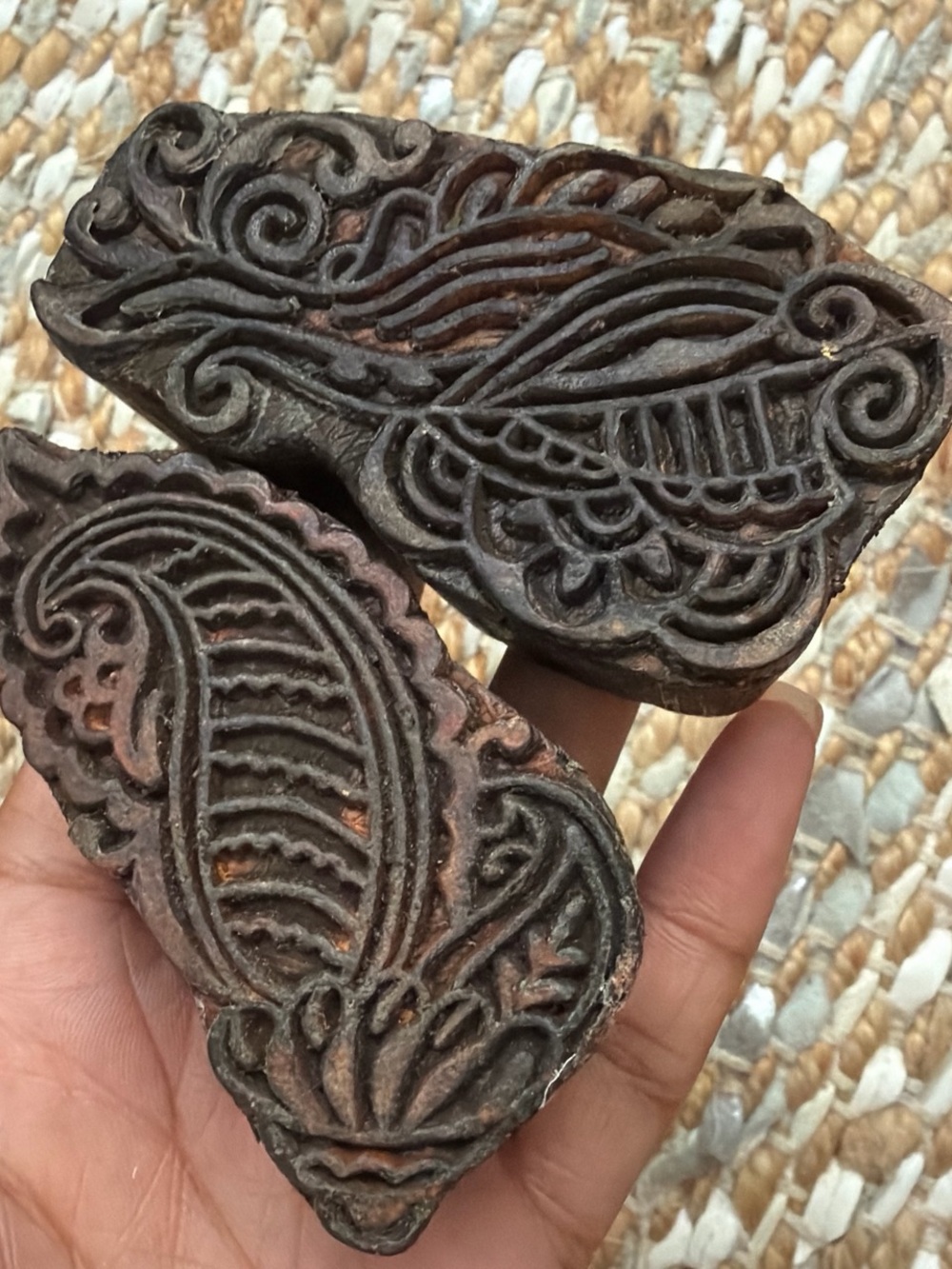 Vintage Carved Wooden Textile Printing Blocks - Set of 6 - Picture 5 of 5